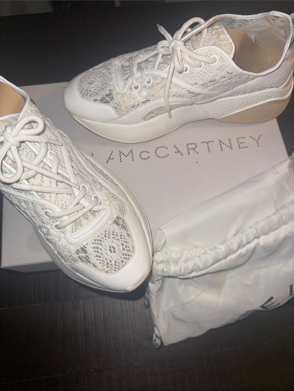 Stella McCartney White Lace-Overlay Platform Sneakers